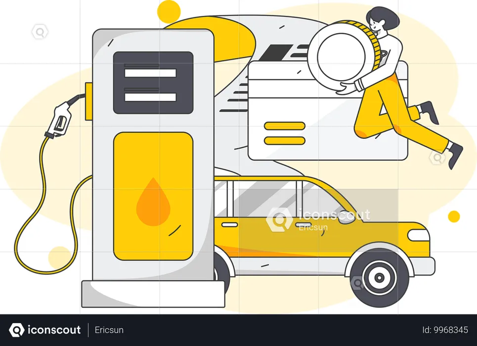 Woman paying via card at gas station  Illustration