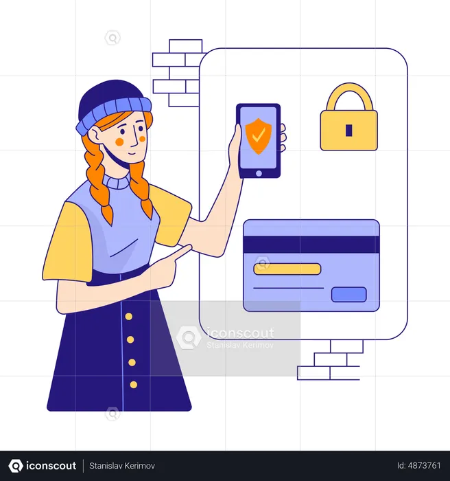 Woman paying via secure card payment  Illustration