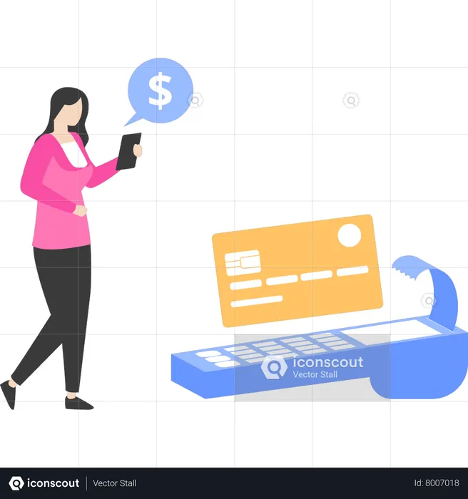 Woman paying with card machine  Illustration