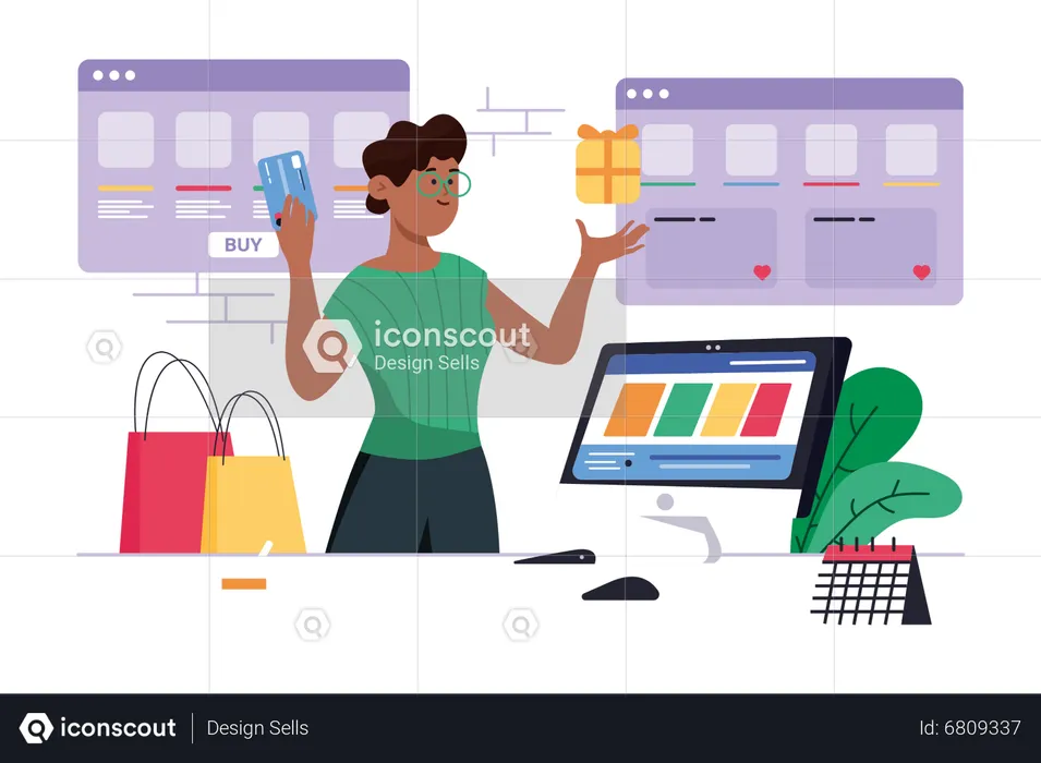 Woman payment via card  Illustration