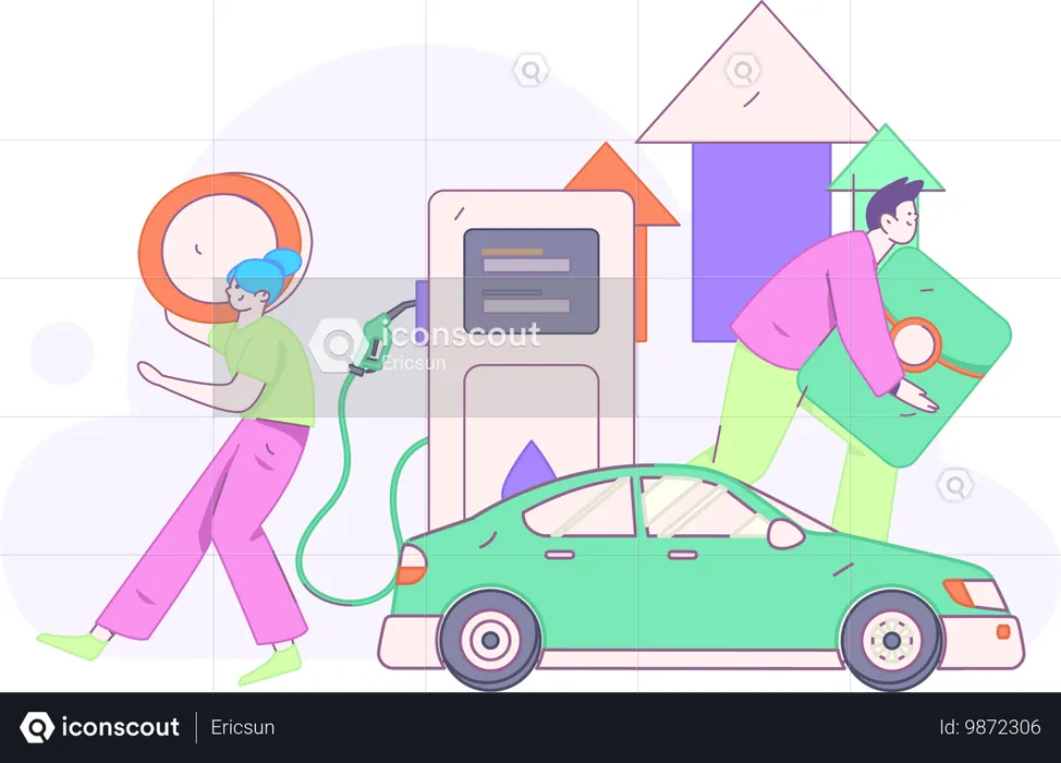 Woman pays fuel invoice  Illustration