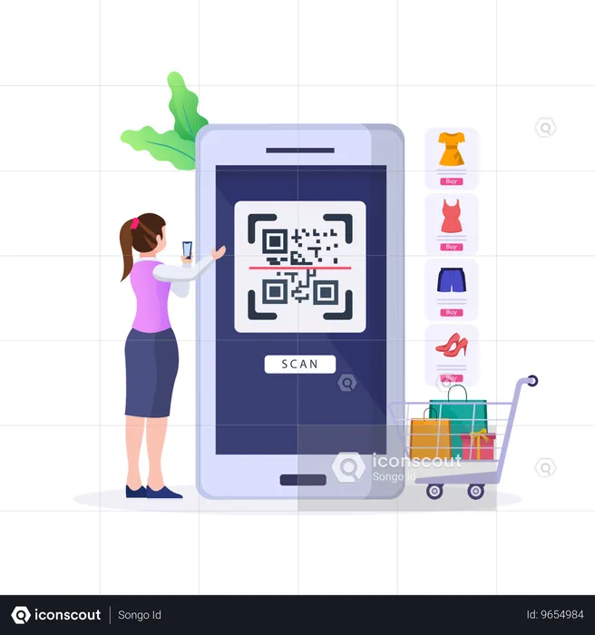 Woman Pays Online From Mobile  Illustration