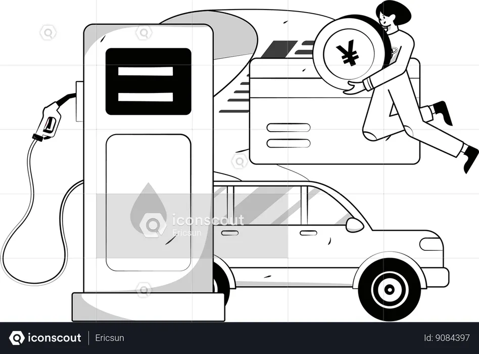 Woman pays petrol bill through card  Illustration