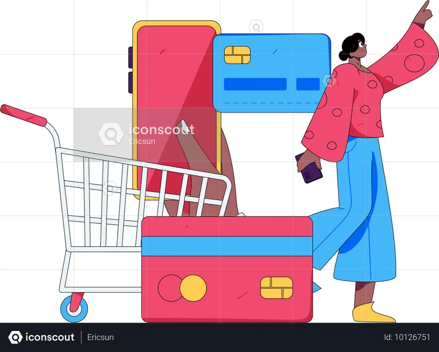 Woman pays through credit card  Illustration