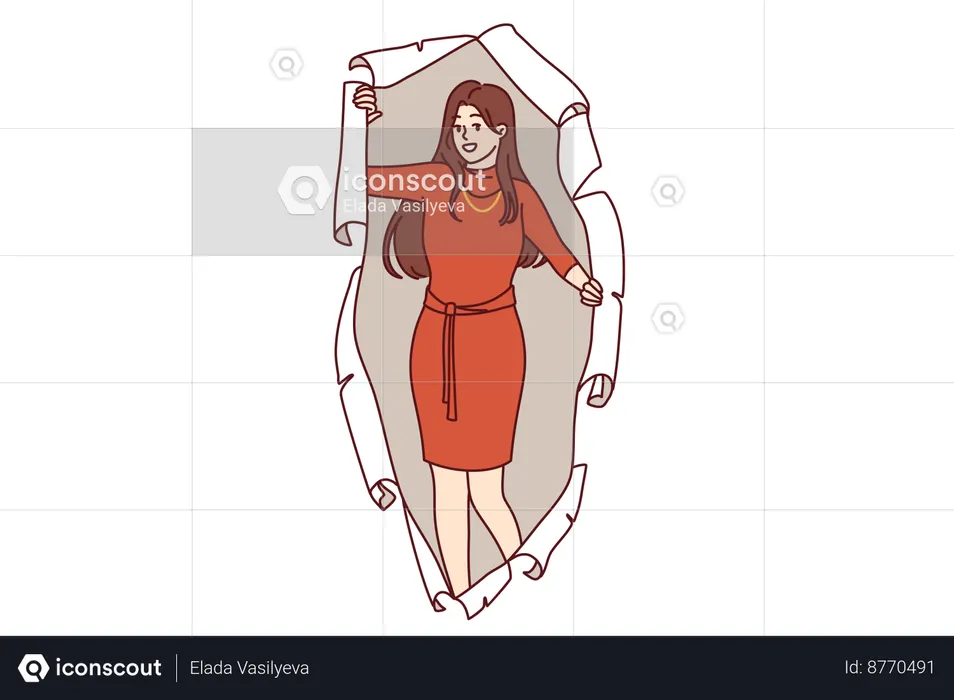 Woman peeks out of the hole  Illustration