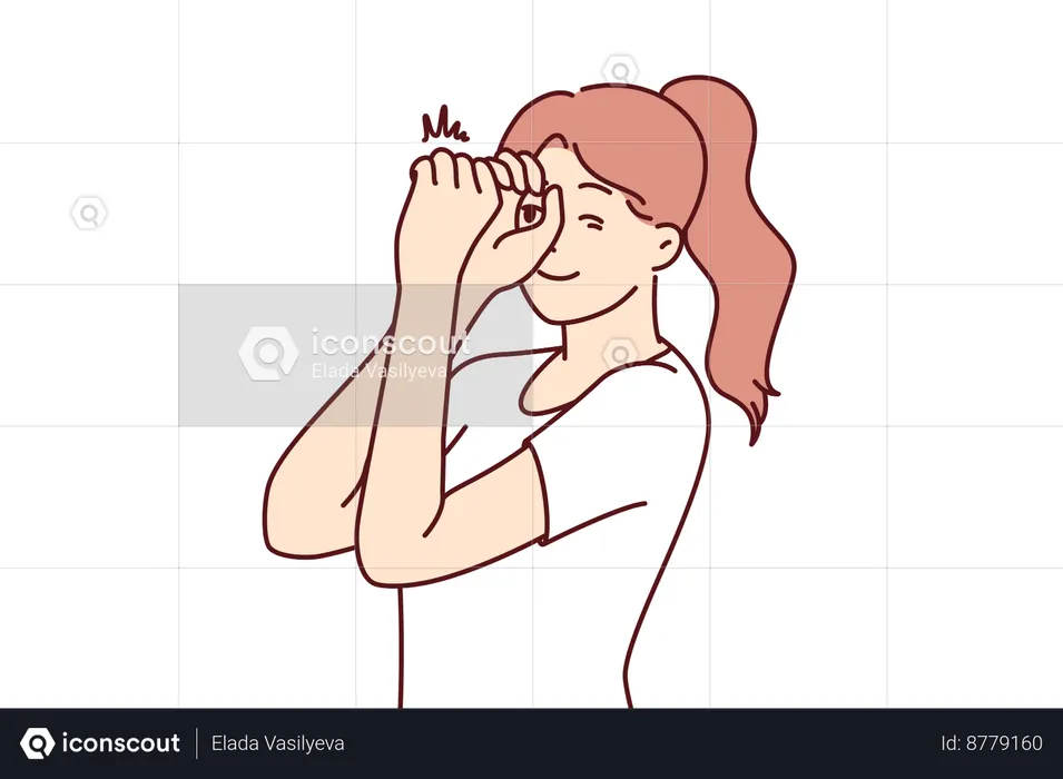Woman peeps through spyglass  Illustration