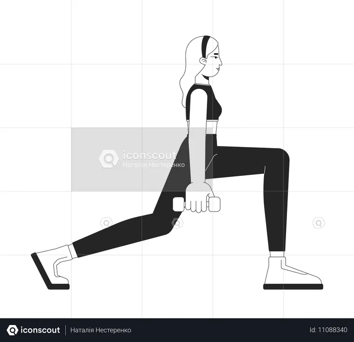 Woman performing lunges while holding dumbbells  Illustration