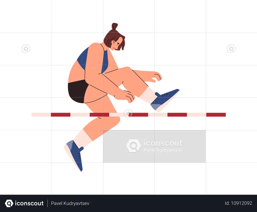 Woman performs high jump through the barrier  Illustration