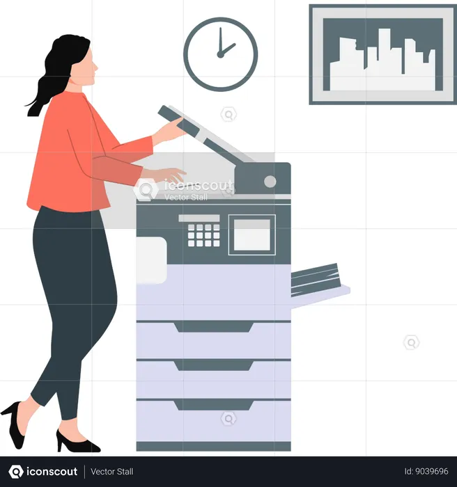 Woman photocopying documents  Illustration