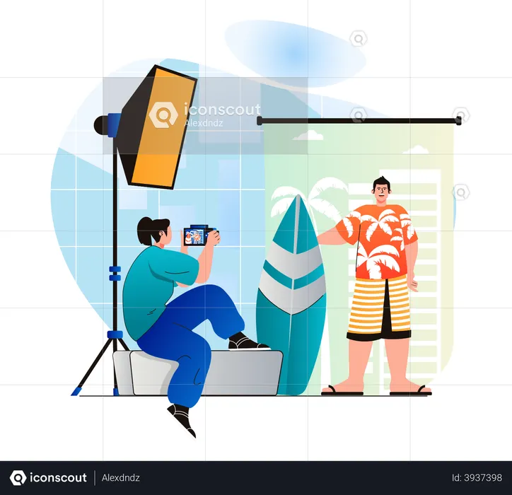 Woman photographer doing beach photoshoot  Illustration