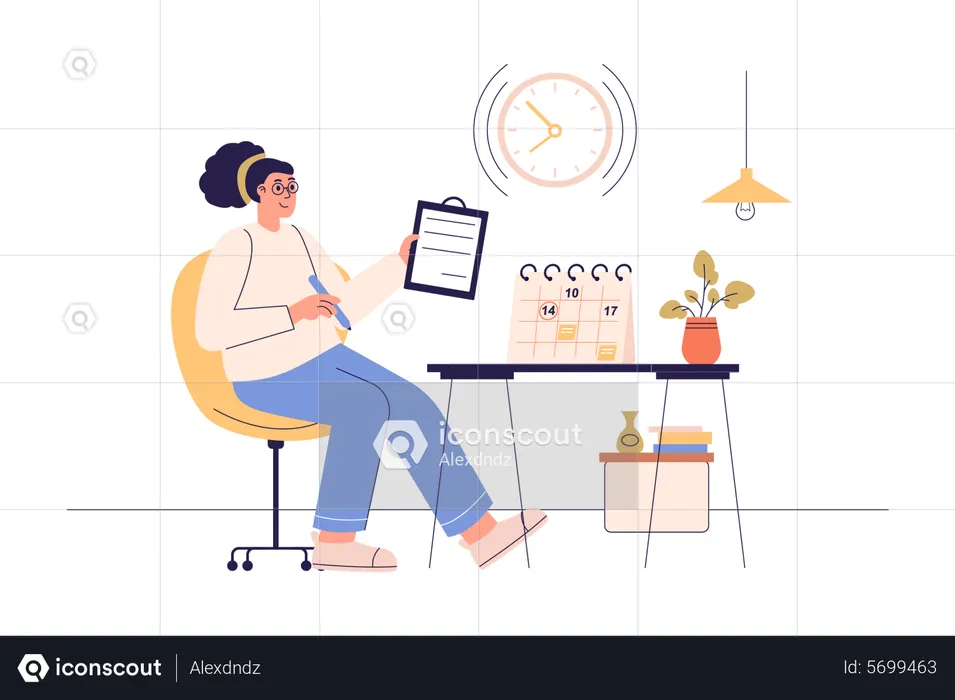 Woman planning tasks in checklist  Illustration