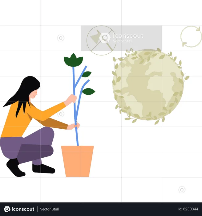 Woman planting  Illustration