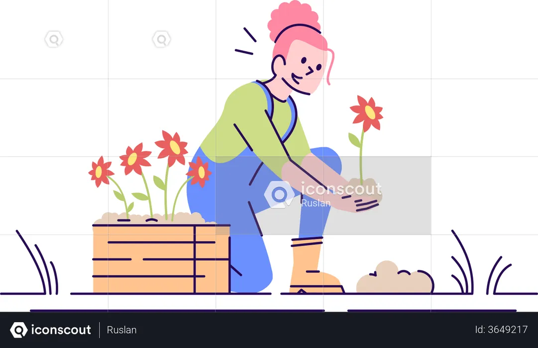 Woman planting flower  Illustration