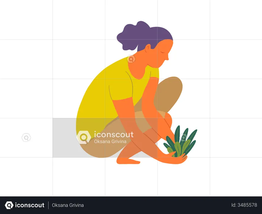 Woman planting tree  Illustration