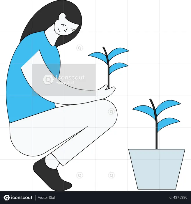 Woman planting tree  Illustration
