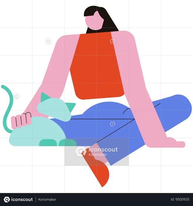 Woman Play with Cat  Illustration