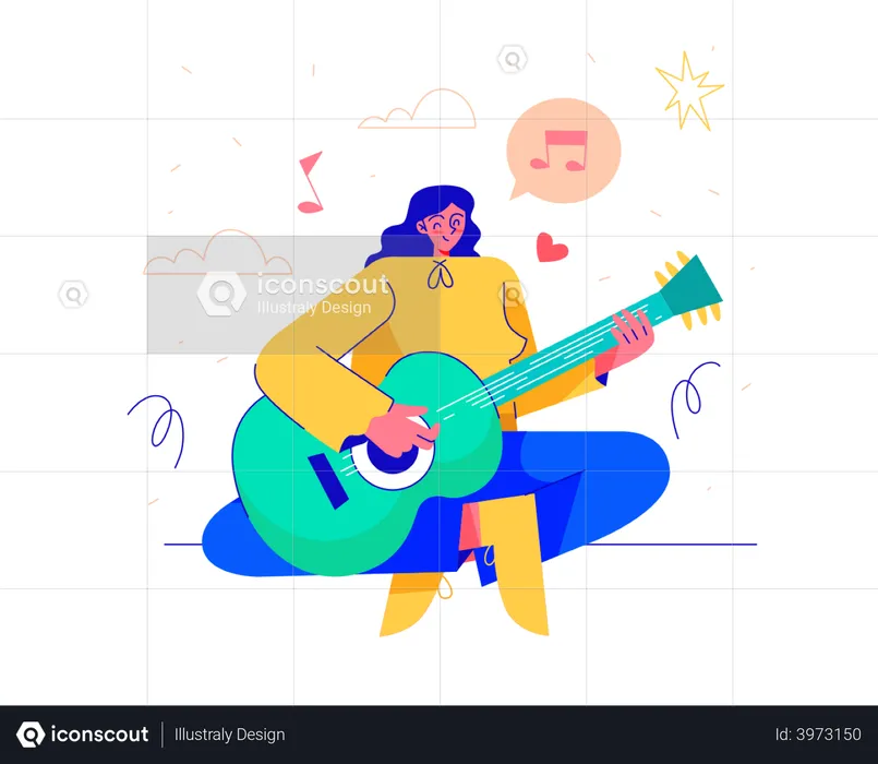 Woman Playing a Guitar  Illustration