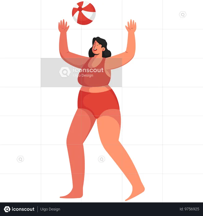 Woman Playing Beach Ball  Illustration