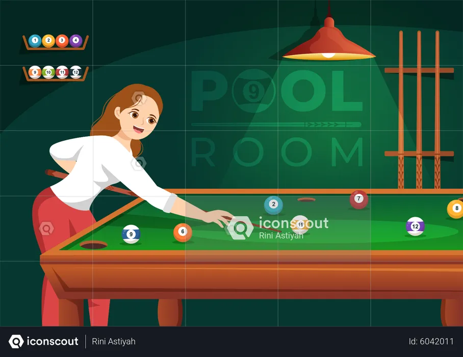 Woman playing Billiards Game  Illustration