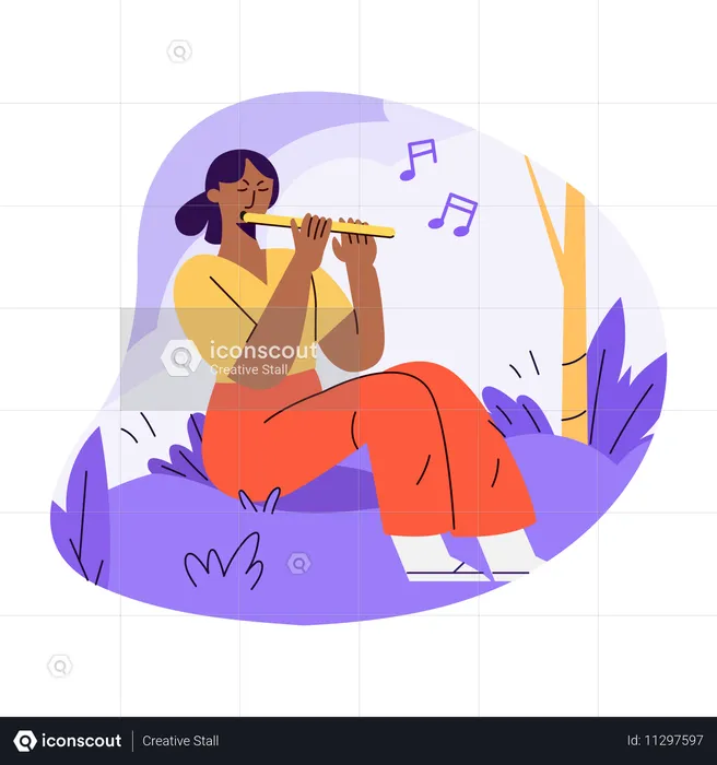 Woman Playing Flute  Illustration