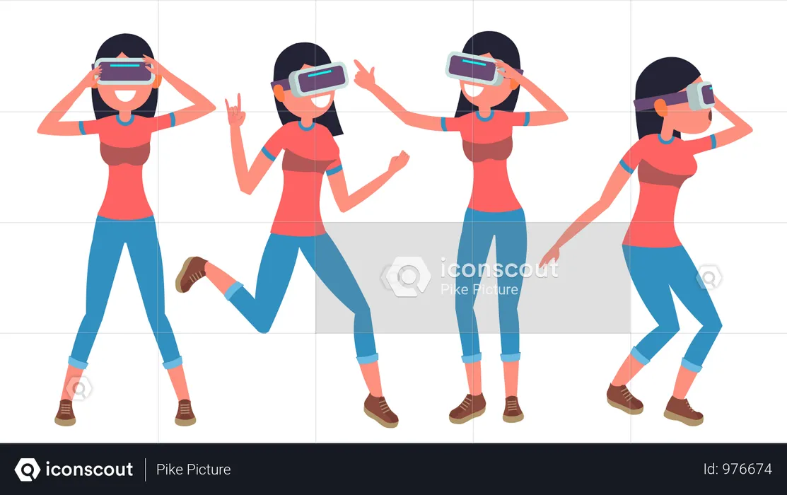 Woman Playing Game Using Vr  Illustration
