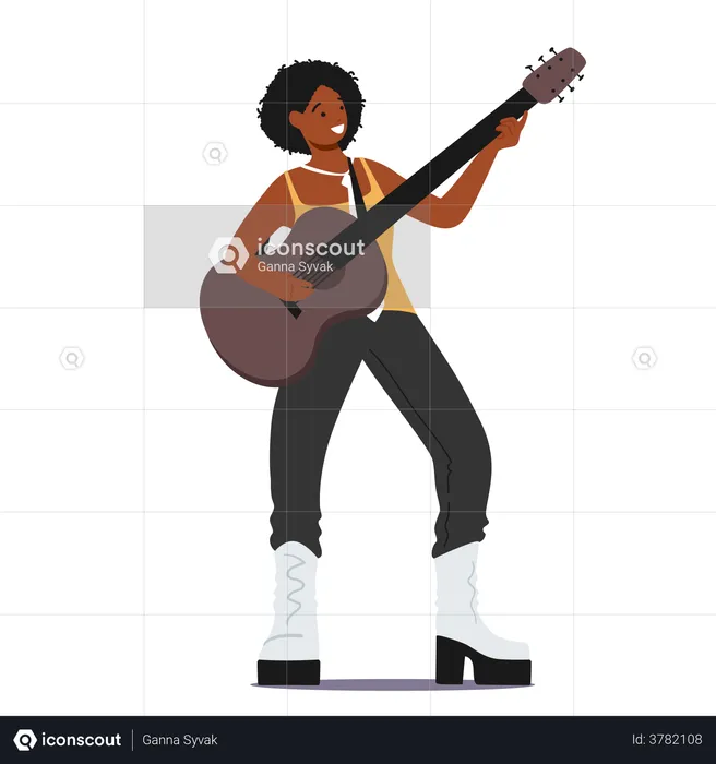 Woman Playing Guitar At Concert  Illustration