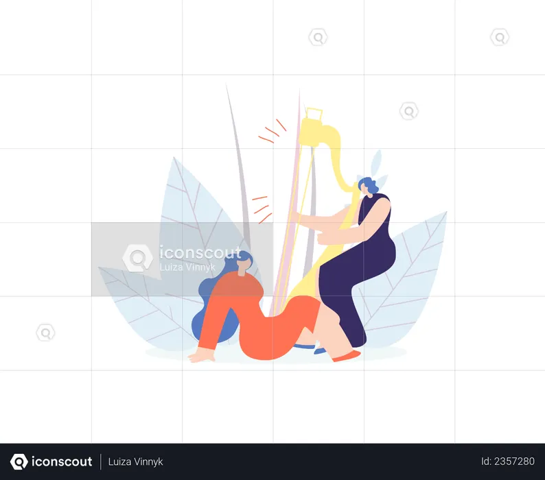 Woman playing harp  Illustration