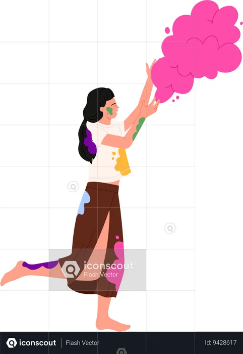 Woman playing holi  Illustration