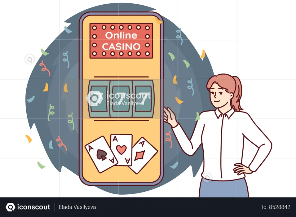 Woman playing online casino on mobile  Illustration