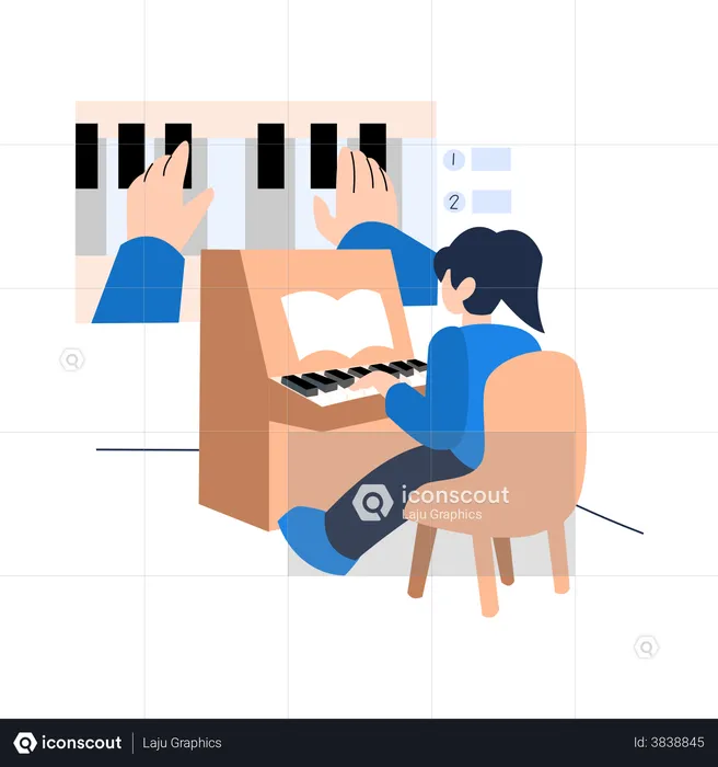 Woman playing Piano at opera concert  Illustration