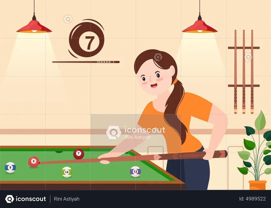 Woman playing snooker game  Illustration