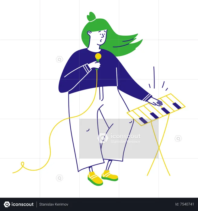 Woman playing synthesizer  Illustration