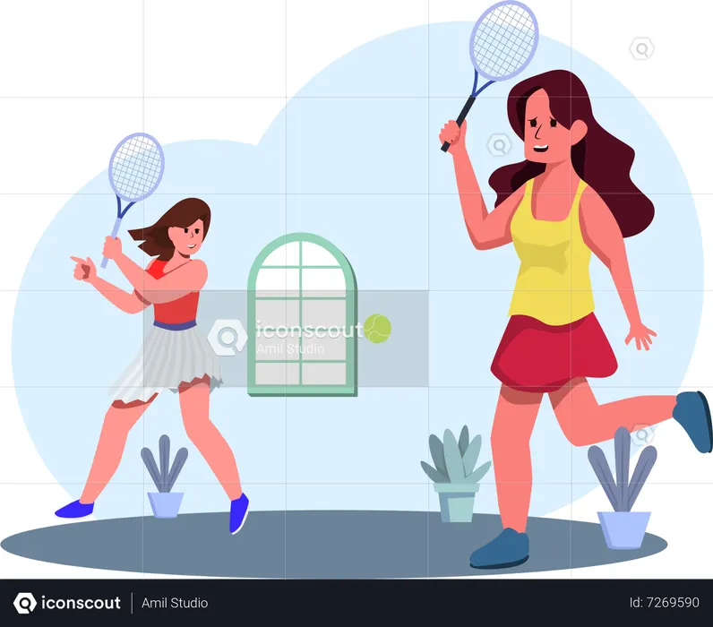 Woman Playing Tennis  Illustration