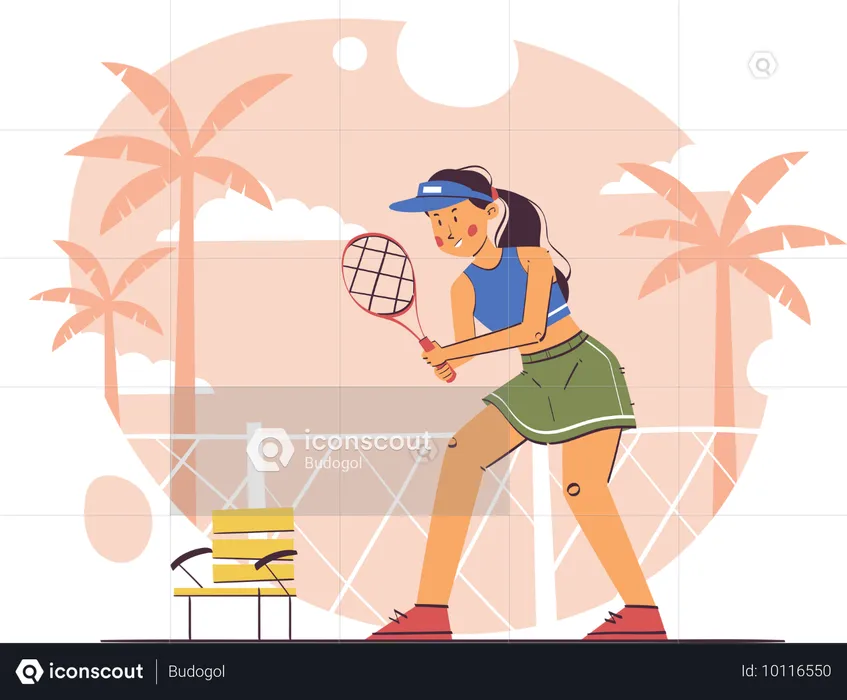 Woman Playing Tennis  Illustration