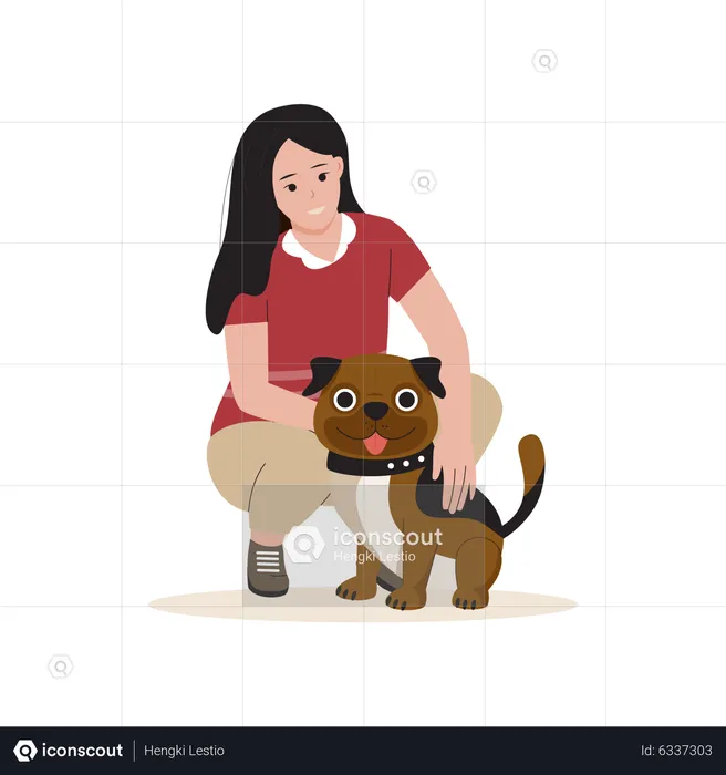 Woman playing with dog  Illustration