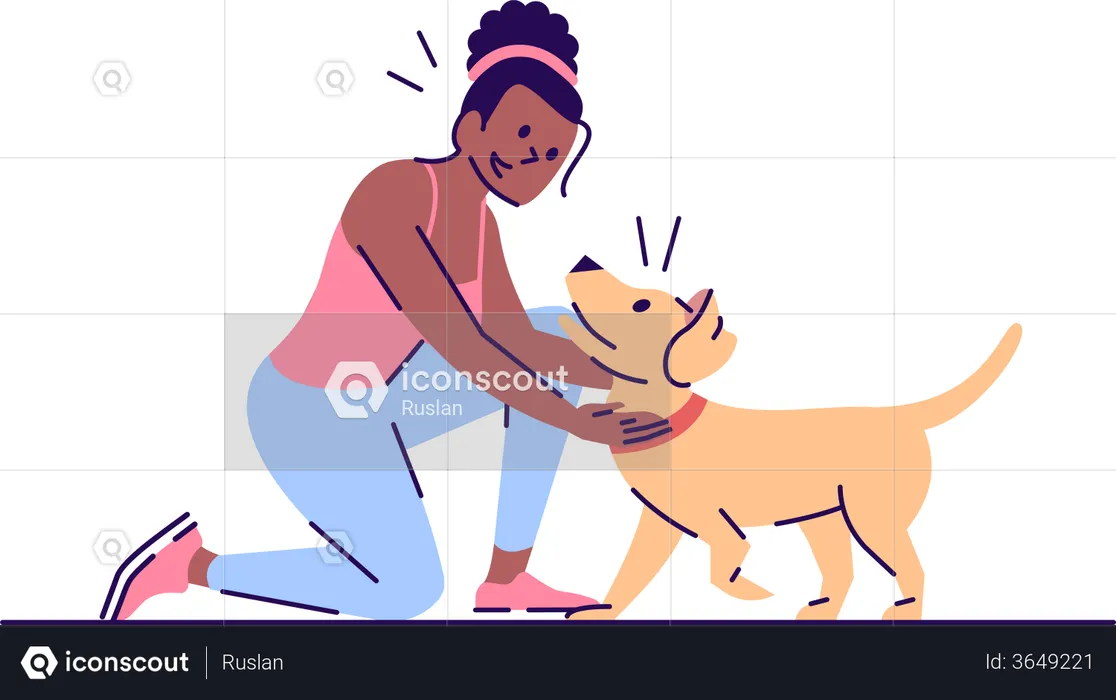 Woman playing with dog  Illustration