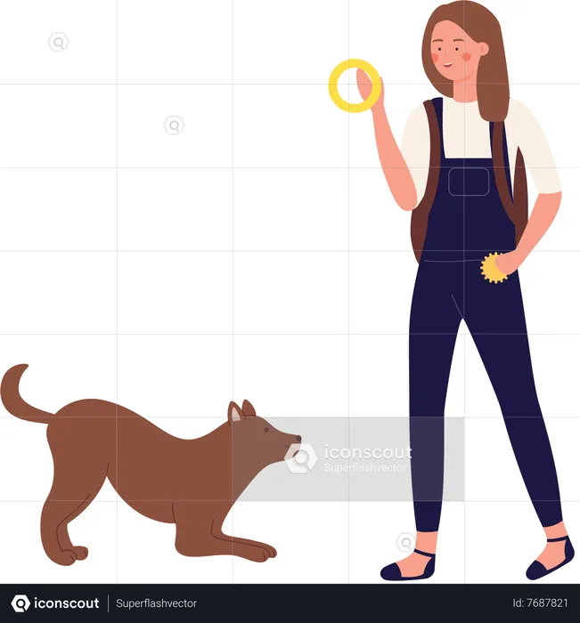 Woman playing with pet dog  Illustration