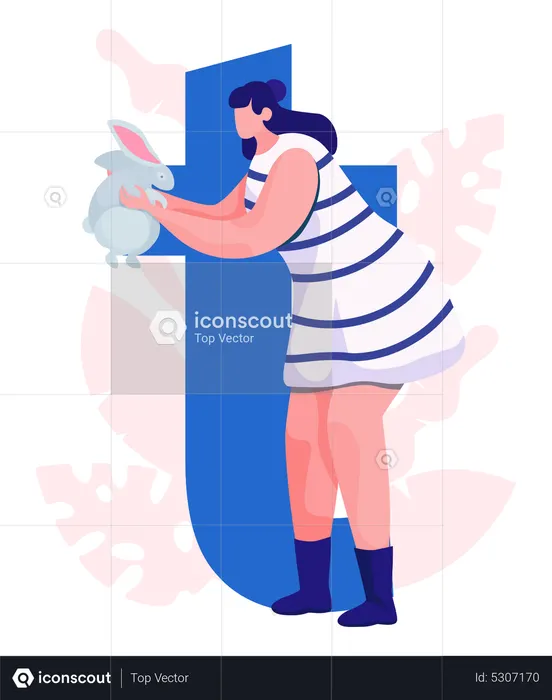 Woman playing with rabbit  Illustration