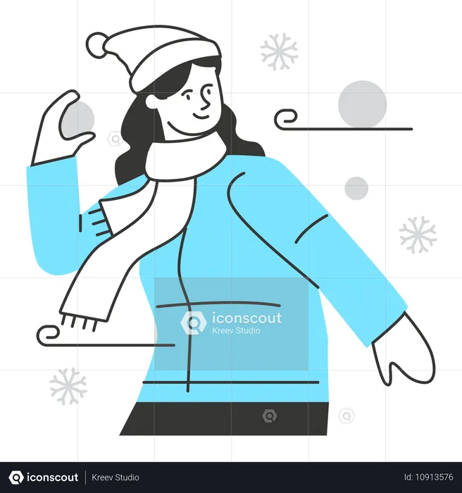 Woman playing with snowball  Illustration