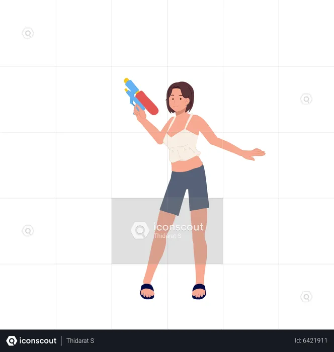 Woman playing with water  Illustration
