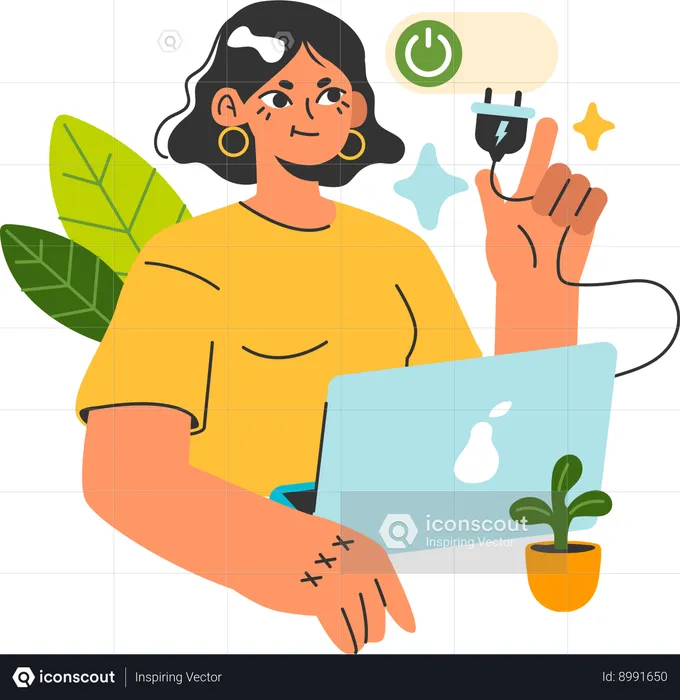 Woman plugs electric connector  Illustration