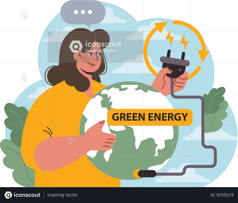 Woman plugs in eco bulb  Illustration