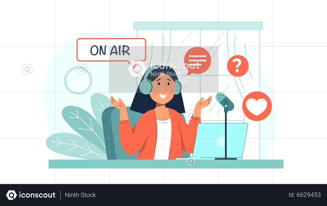 Woman podcasting on air  Illustration