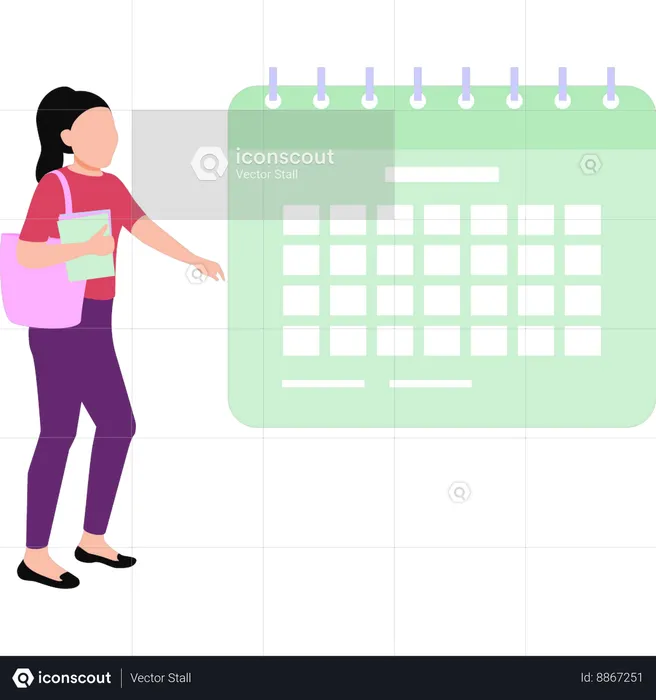 Woman pointing at calendar  Illustration