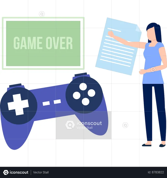 Woman Pointing At Game Controller  Illustration