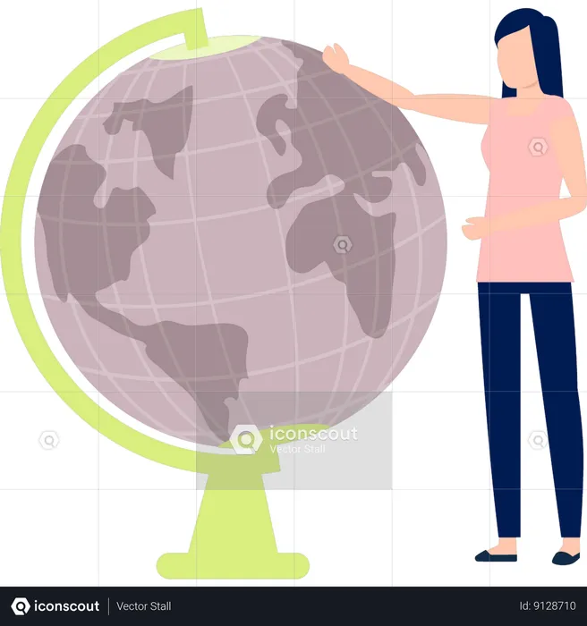 Woman pointing at global world  Illustration
