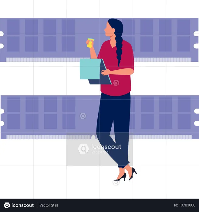 Woman pointing at insert card  Illustration