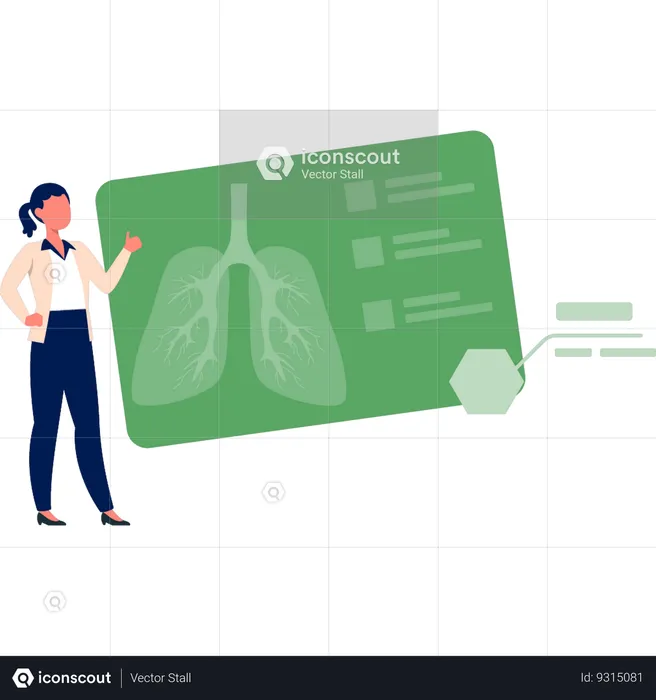 Woman pointing at lungs structure  Illustration