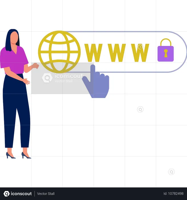 Woman pointing at search bar protection  Illustration