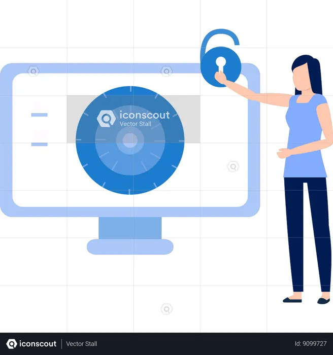 Woman pointing at security lock  Illustration
